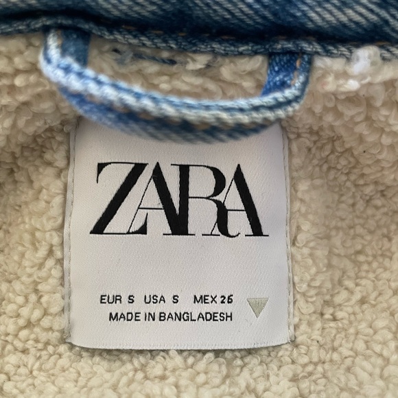 ZARA Light Wash Denim Sherpa Lined Jacket - Picture 3 of 4